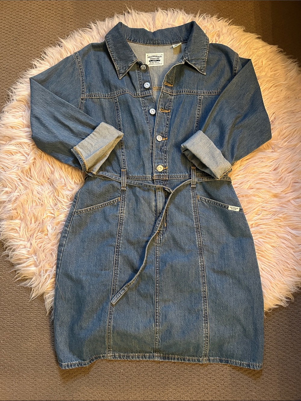 Signature by Levi Strauss Indigo Denim Midi Shirt Dress